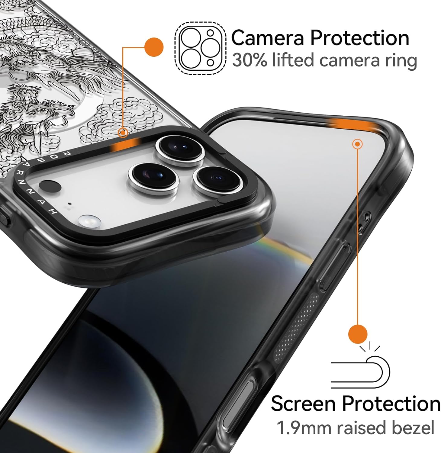 Rosarnnah for iPhone 17 Pro Max Case Cute - Compatible with Magsafe - Military-Grade 20 ft Drop Protection Shockproof Phone Case - Funny Dragon Design (6.9") Black