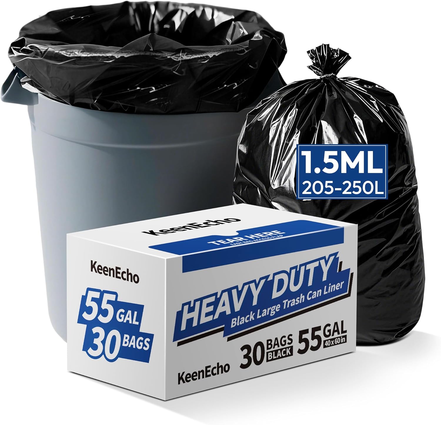 Heavy Duty Contractor Trash Bags 30-33 Gallon 50 Count, 1.5 Mil Extra Thick, Strong Black Garbage Bags, Leakproof Star Seal for Construction, Yard, Demolition Debris