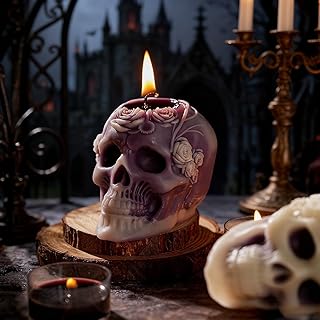 Sungmor Purple Skull Shaped Candles - Halloween Decor, Day of The Dead Gifts, Gothic Home Decor Candles, Unique Scented Candle for Spooky Ambiance, Set of 2, 100% Natural Soy Wax Decorative Candle