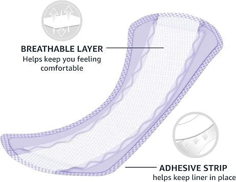 Amazon Basics Daily Pantiliner, Regular Length, Thin Absorbent Feminine Pads for Women, Unscented, 50 Count (Previously Solimo)