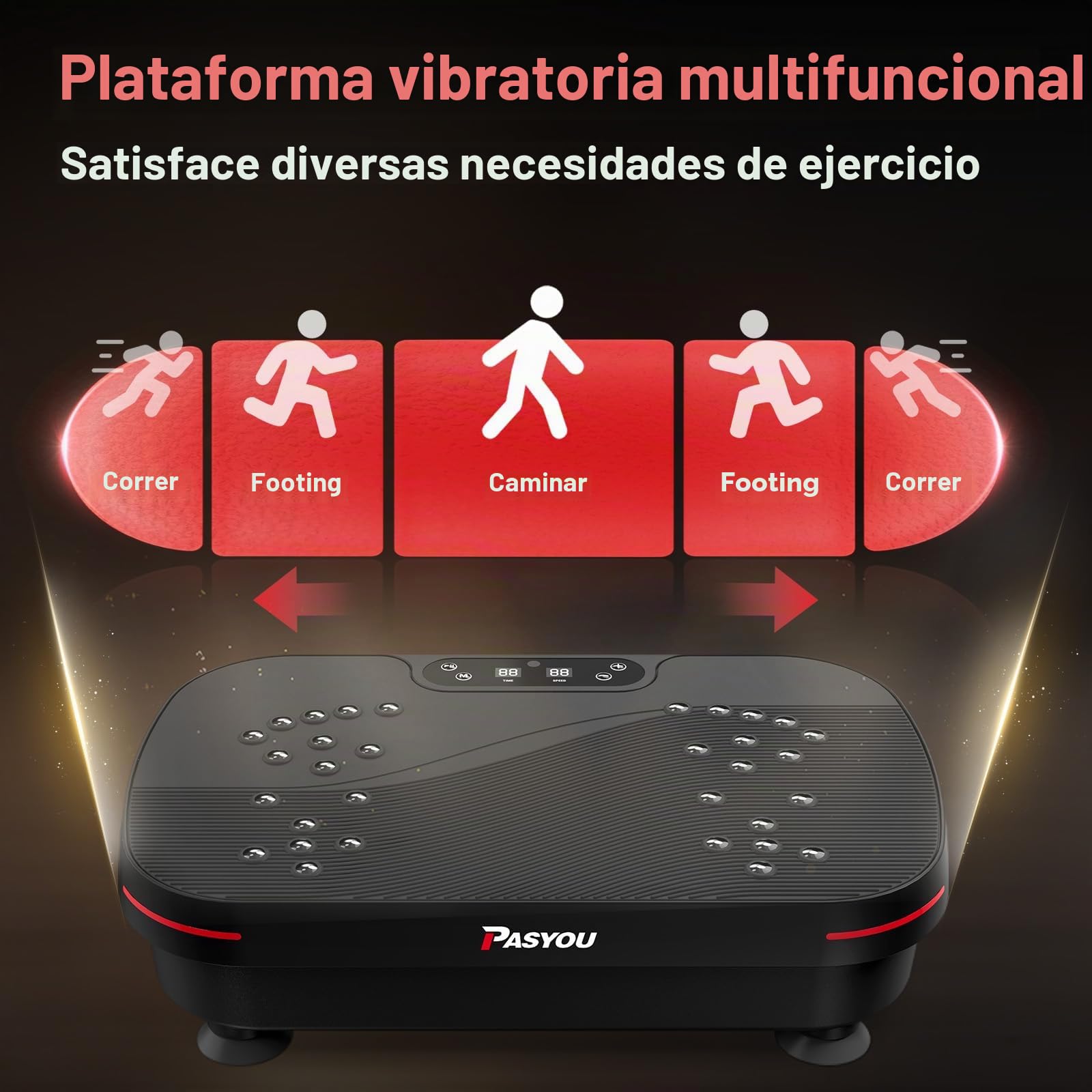 PASYOU Plataforma Vibratoria con 99 Niveles de Intensidad, Placa Vibratoria Oscilante Antideslizante con 2 Bandas Resistencia y Control Remoto, Máquina de Fitness para Entrenamiento de Cuerpo Completo