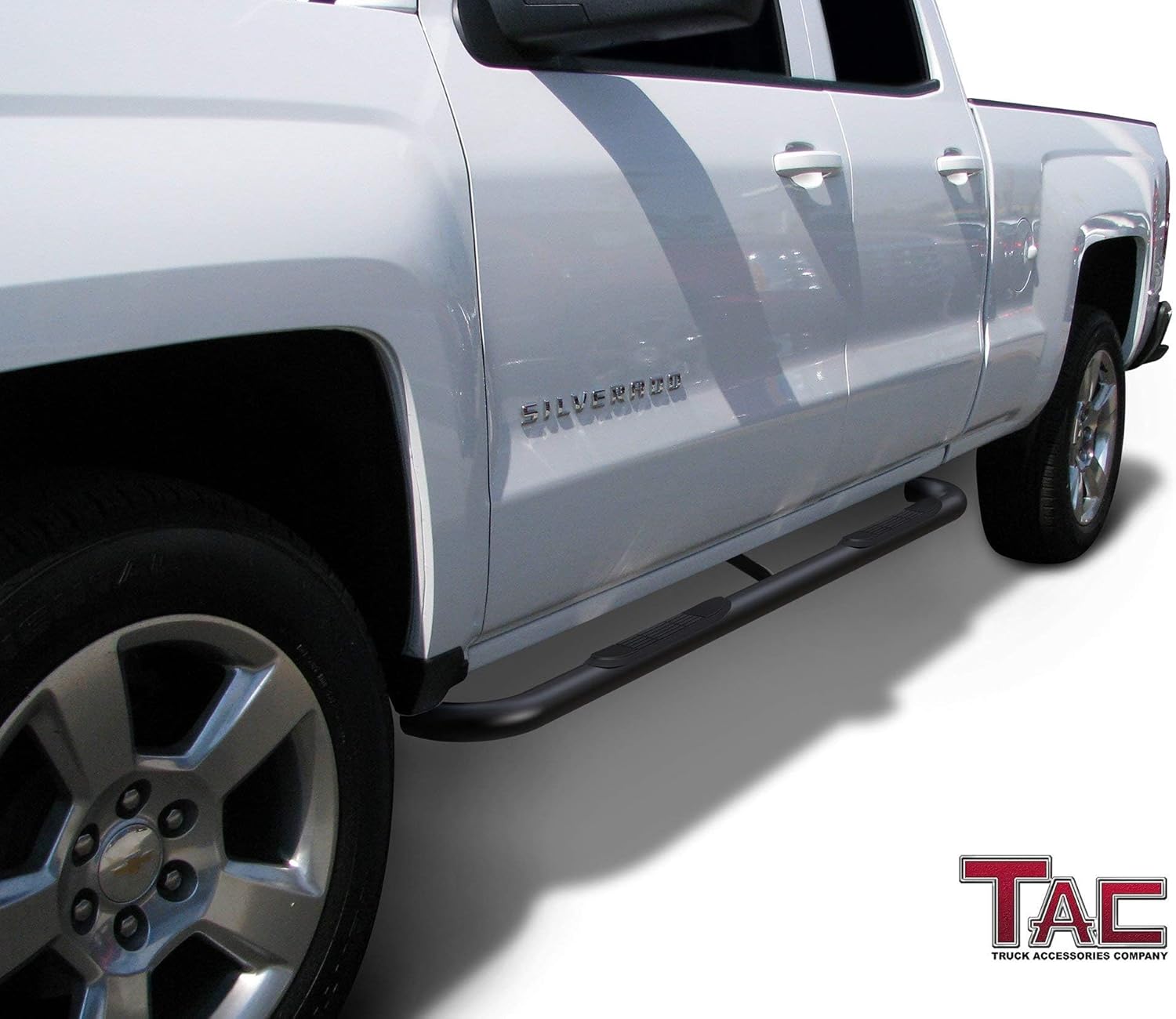 TAC Side Steps Fit Chevy Silverado/GMC Sierra 1999-2018 1500 & 1999-2019 2500/3500 Extended/Double Cab (Excluding C/K Classic) (Body Mount) Truck Pickup 3" Black Side Bars Nerf Bars 2 Pieces