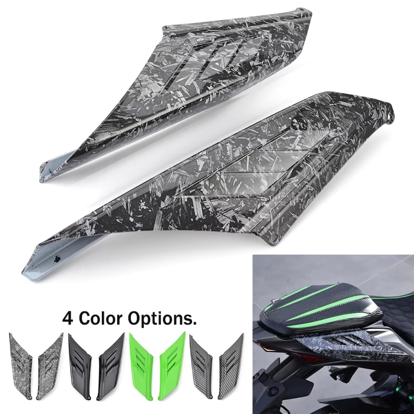 Motorrad-Flügelspoiler Für ZX-4R Für ZX-4RR Aerodynamisches Winglet | 2023–2025 Motorrad-Heckflügel, Heckspoiler, Aerodynamische Winglet-Verkleidung(Carbon Fiber Look)