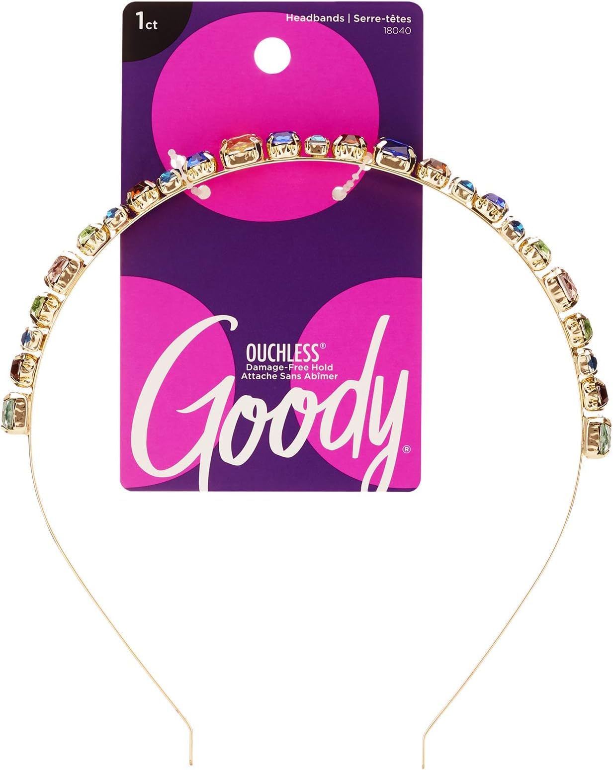 GOODY Ouchless Headband, Bejeweled, Comfort Fit for All Day Wear for All Hair Types, Hair Accessories for Girls, Mixed