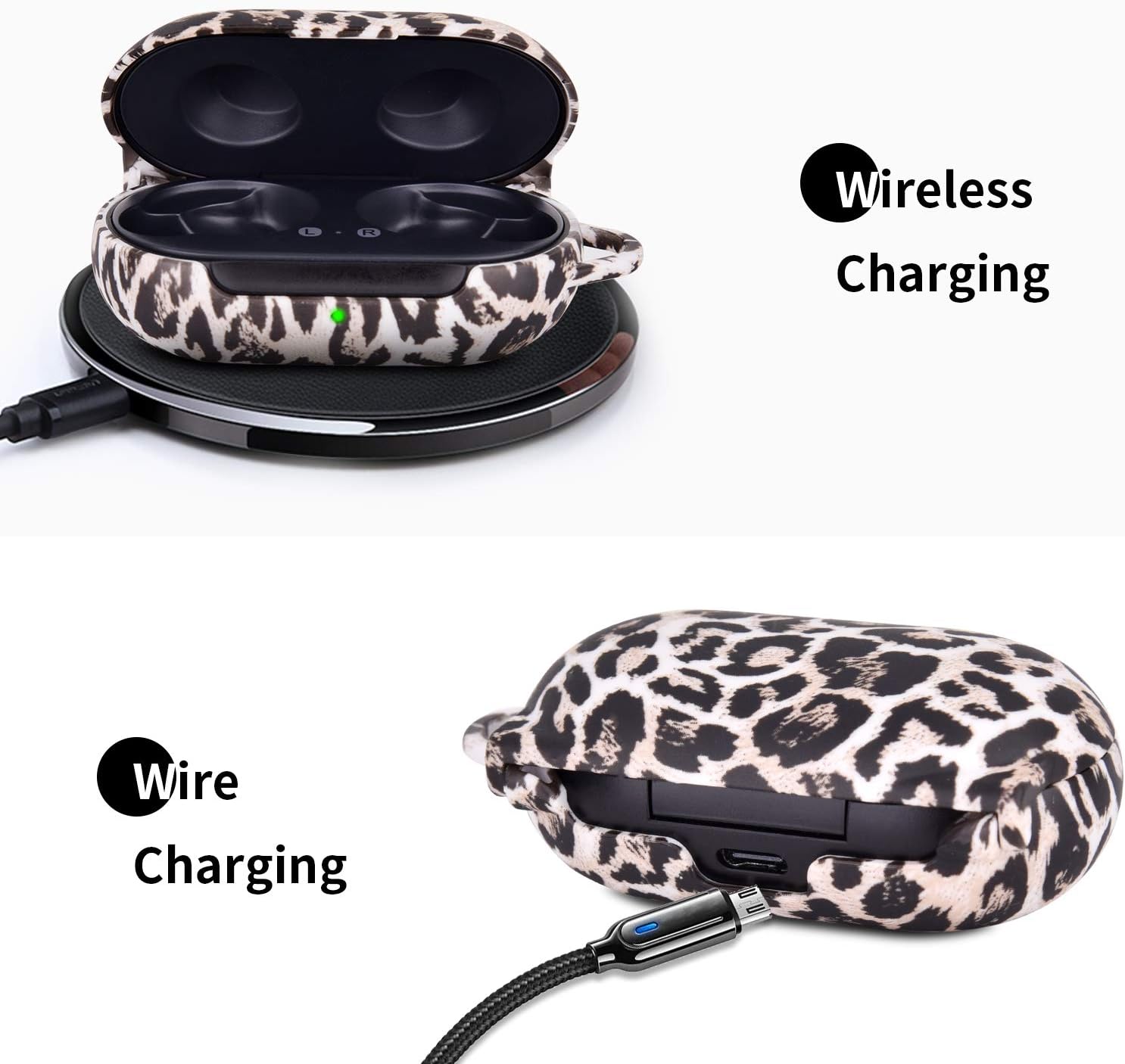 CAGOS Compatible with Galaxy Buds+ Plus Case (2020) Cute Hard Full Protective Skin Case Cover for Samsung Galaxy Buds Plus Wireless Earbuds Case with Carabiner for Girl (NOT for Buds 2019) - Leopard