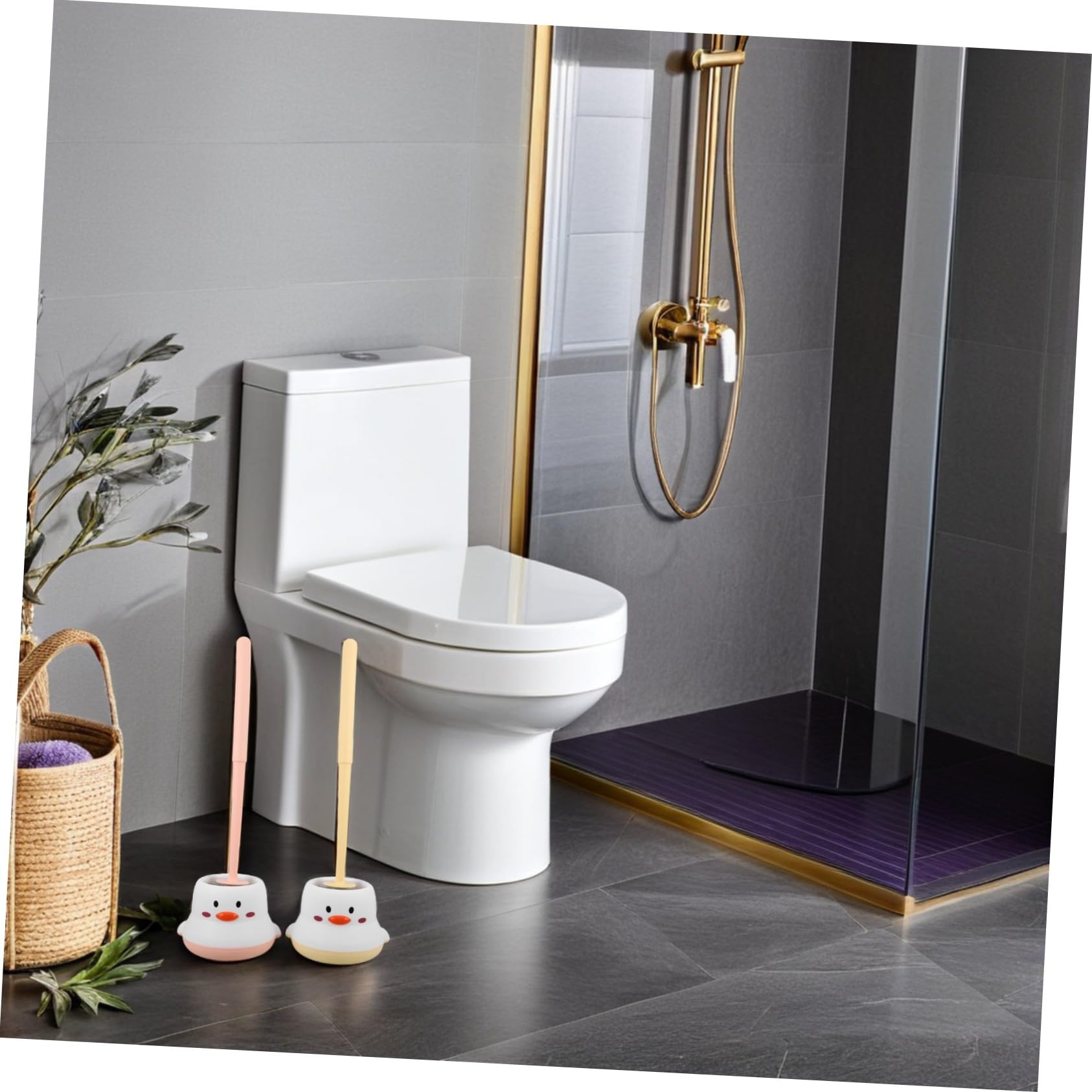 2 Piezas Escobilla de Baño con Base Práctica de Unidades Diseño Pared Mango para Limpieza Profunda de Rincones Herramienta Duradera de Plástico para Hogar y Uso Comercial