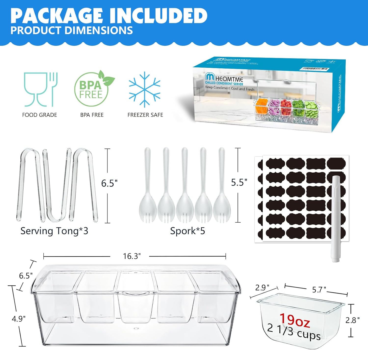 Chilled Condiment Server Tray, Bar Fruit Caddy with Lid and 5 Removable Compartments, Clear Ice Condiment Serving Tray for Party, Toppings Bar Container, Garnish - Image 2