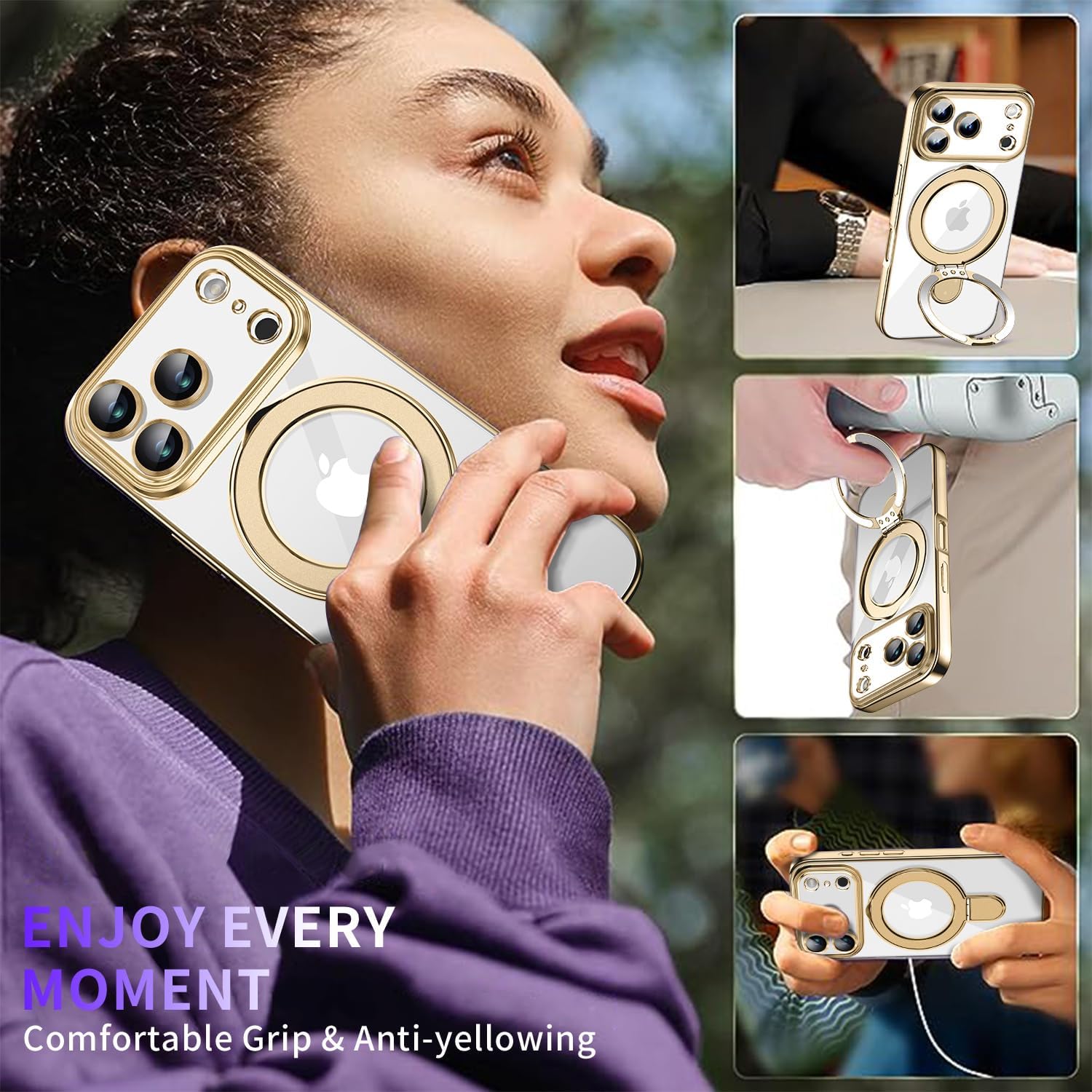 Magnetic for iPhone 17 Pro Max Case with Invisible Stand[Compatible with MagSafe][Full Camera Lens Protector][Military Drop Protection] Shockproof Not Yellowing Clear Slim Soft for Women Men - Image 6