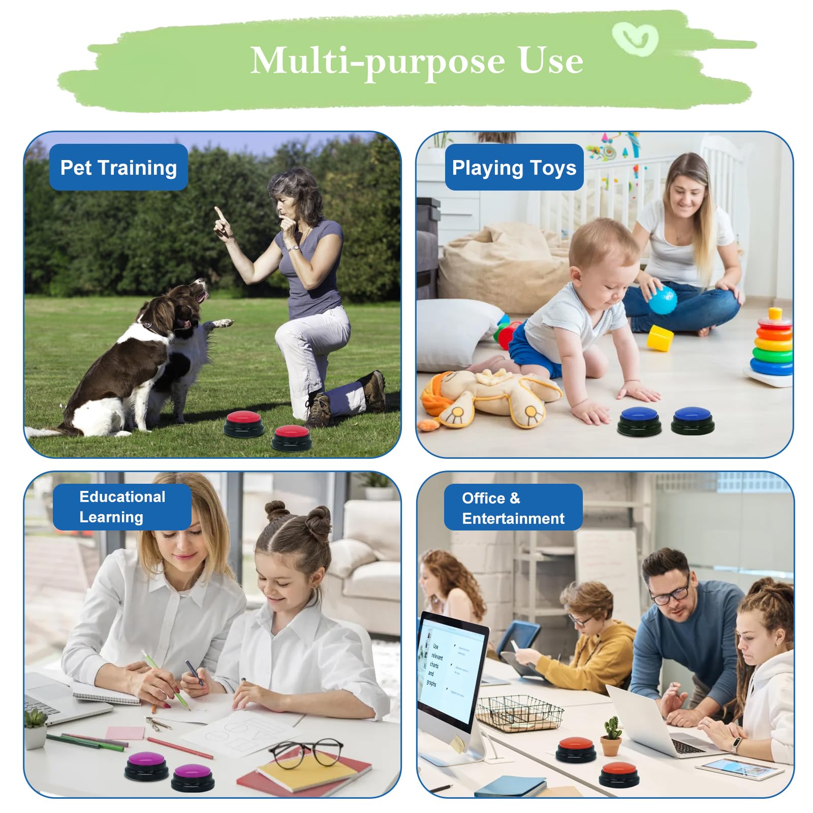Gelabur 8 pièces Buzzer enregistrable, Buzzer Chien Communication Bouton 30 Secondes d'enregistrement, pour la Formation et Les Jeux pour Animaux de Compagnie