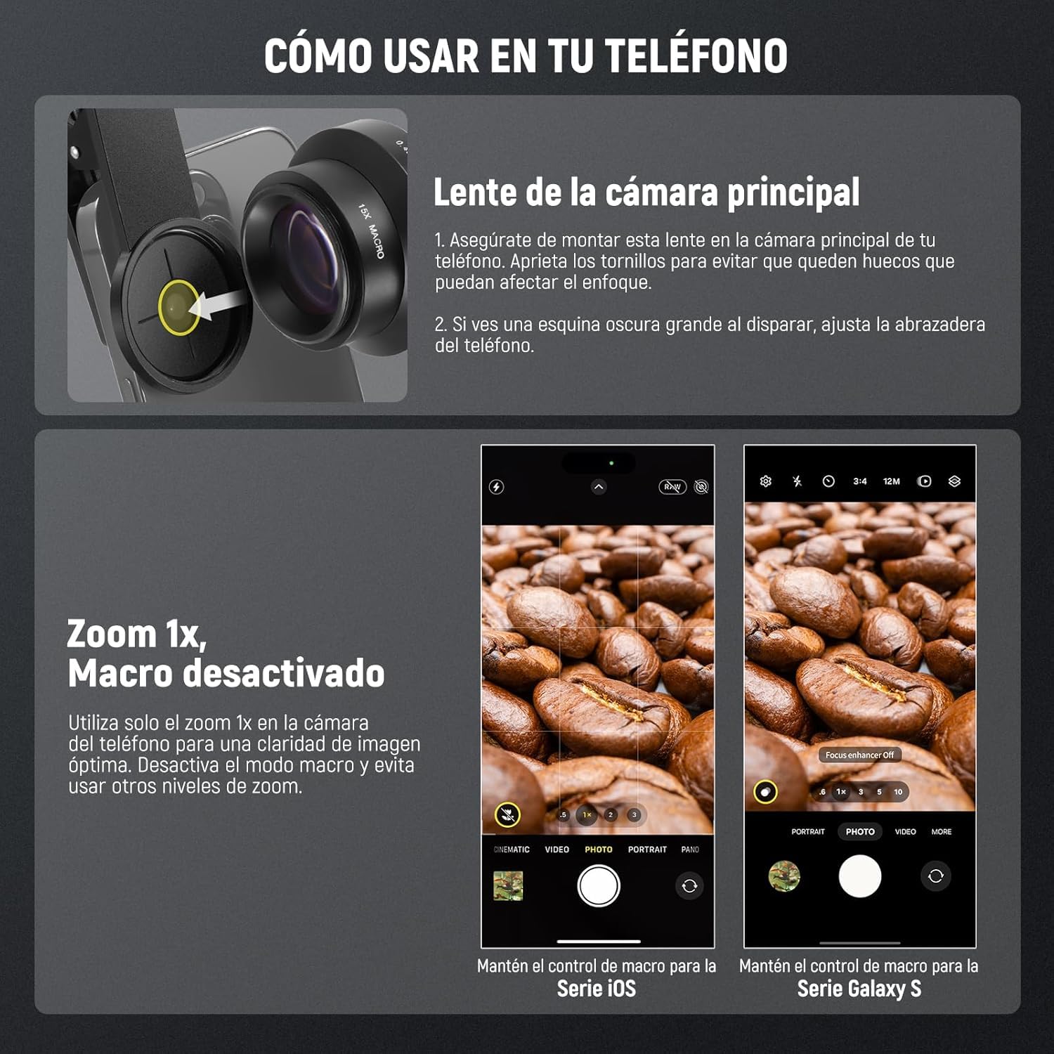NEEWER Basics 2 en 1 Accesorios Kit Objetivos Cámara Móvil, Gran Angular HD 0,45x + Macro 15x, 37mm Lens Clamp Compatible con iPhone Samsung Android Smartphone, LS-67