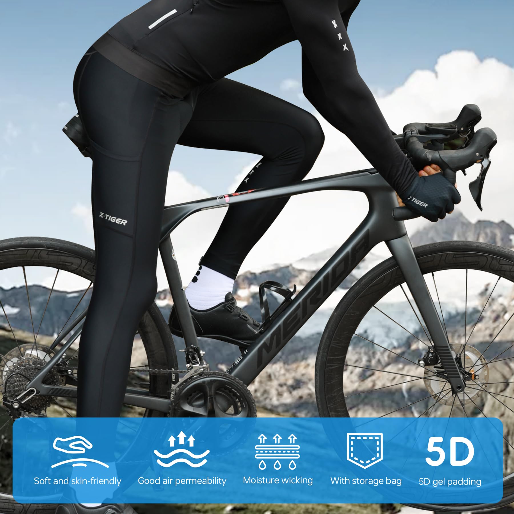 X-TIGER Cyclisme Pantalons Homme avec Padded Respirant Long Bike Compression Leggings Cycliste Pantalon de Vélo Pantalon