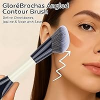 Vista 5 de Brocha de maquillaje de doble extremo, base plana y pincel de contorno en ángulo para una mezcla impecable, cobertura suave y contorno sin esfuerzo