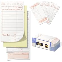 FMP Brands 3 Part Carbonless Guest Checks Pads, Perforated Server Note Pads Paper Total 250 sheets for Waitress Book, Waiter Food Receipt, and Business Checkbook with Guest Receipt