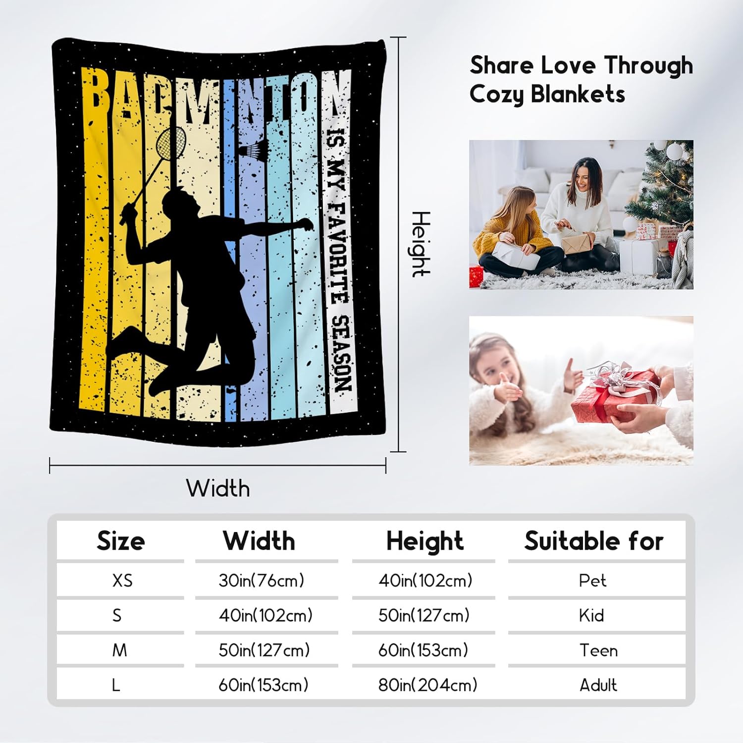 Badminton Blanket, Badminton Gifts for Men Boys Him Dad, 60"x80" Flannel Throw Gift for Kids Bedroom Decor, Soft Fuzzy Sport Theme Blankets for Bed Living Room