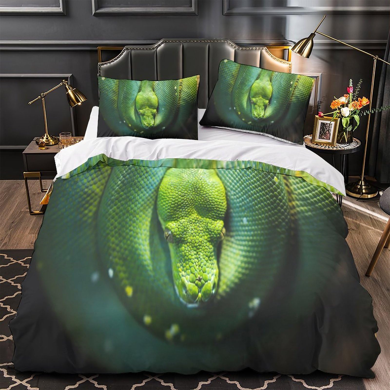 Housse de couette serpent vert hypoallergique en microfibre douce imprimée en 3D