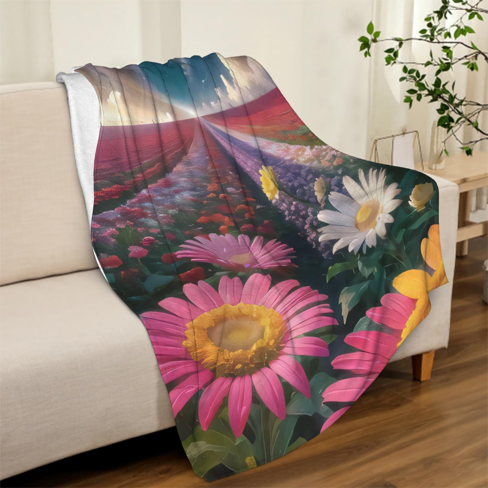 Manta de Franela Estampado Floral 180x200 cm Manta de Franela de Microfibra Chica Manta de Felpa Suave para Sofá Cama Manta Polar Invierno Gruesa y Esponjosa Caliente