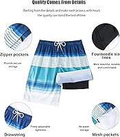 Vista 5 de Difficort - Traje de baño para hombre con forro de compresión, pantalones cortos de secado rápido con bolsillos con cremallera