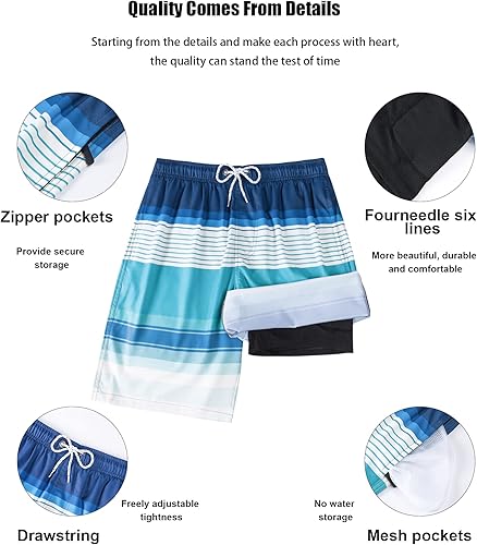 Miniatura 5 de Difficort - Traje de baño para hombre con forro de compresión, pantalones cortos de secado rápido con bolsillos con cremallera