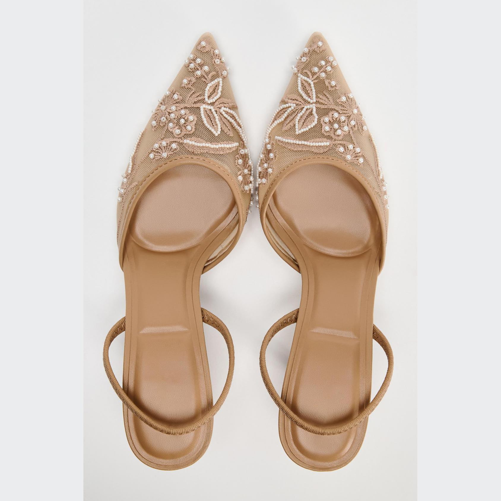Zapatos de tacón de Aguja con Tira Trasera y Lazo para Mujer, Tacones de Gatito con Cuentas Bordadas de Malla y Punta Puntiaguda, Zapatos de Fiesta Nupcial para Boda,1 Beige,37 EU