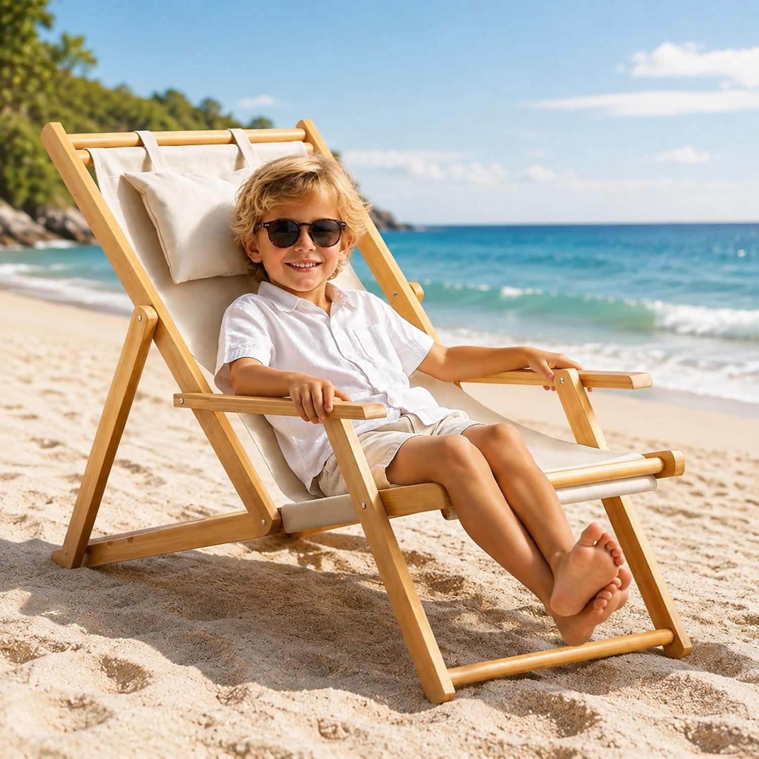 HARELA Kids Chaise Lounge Chair Outdoor, Adjustable Reclining Sling Chair | Stylish Patio Furniture for Kids & Pets, for Beach, Sunbathing, Courtyard, Garden, Outdoor Furniture(Gray 2)