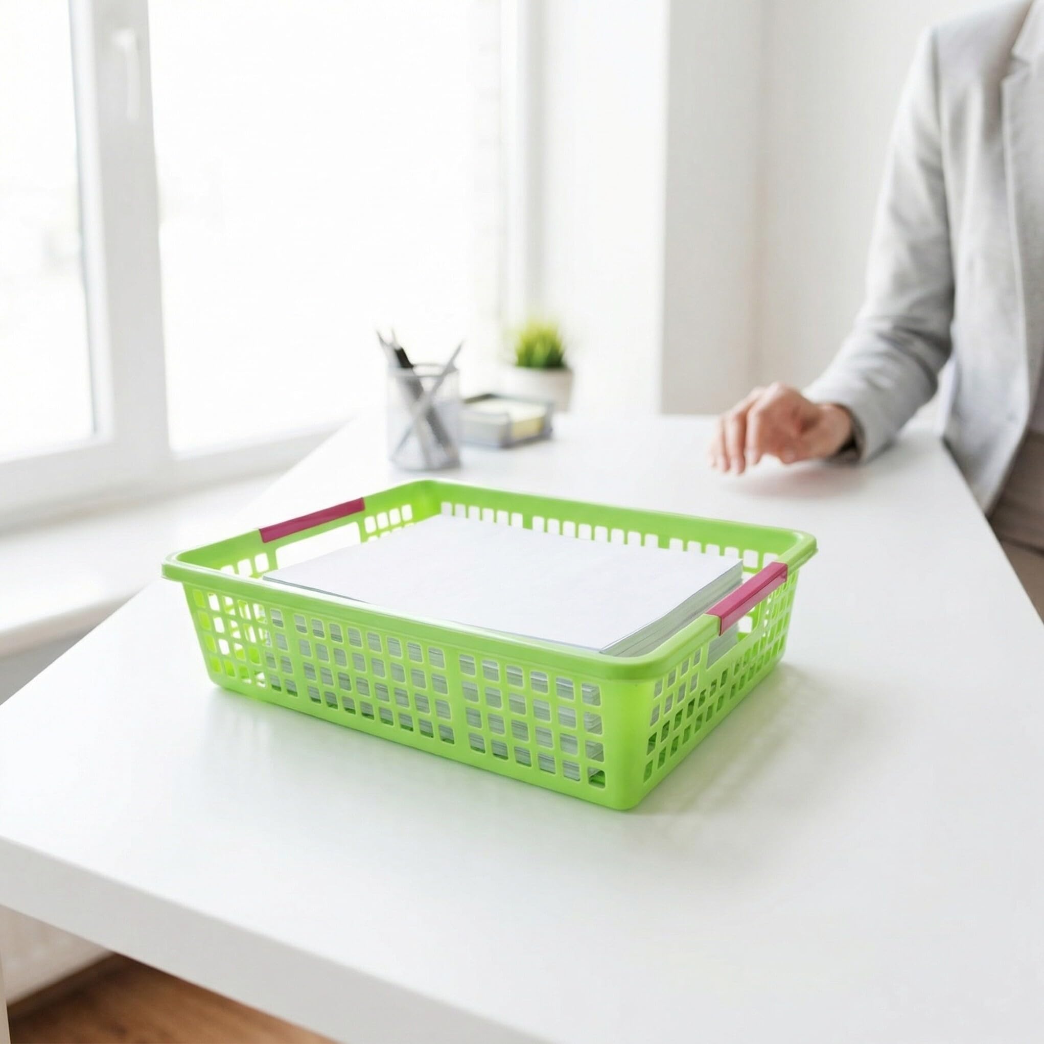 PRETYZOOM 5 Piezas Cesta con Bordes Suaves de Plástico Pp de Almacenamiento Rectangular Verde y Diseño Moderno para Organizar Documentos y Juguetes en Escuela o Armario
