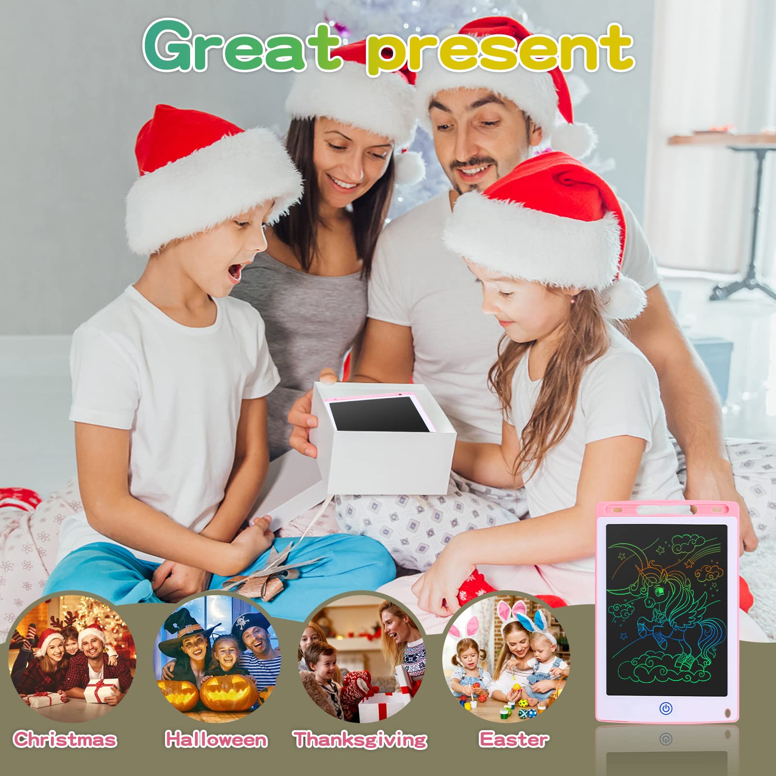 Coozlon LCD Writing Tablet for Kids, 8.5 Inch Erasable LCD Drawing Tablet for Kids with Lock Function Drawing Board for Doodle Drawing and Memo Lists,Free Animal Cartoon Stickers, Cherry Pink — view 7