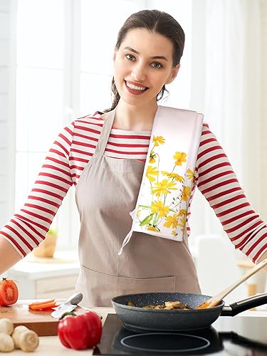 Miniatura 6 de Bencailor 4 toallas de cocina para gatos, diseño floral amarillo, lindo gatito, toallas de secado rápido, paño decorativo de té para inauguración