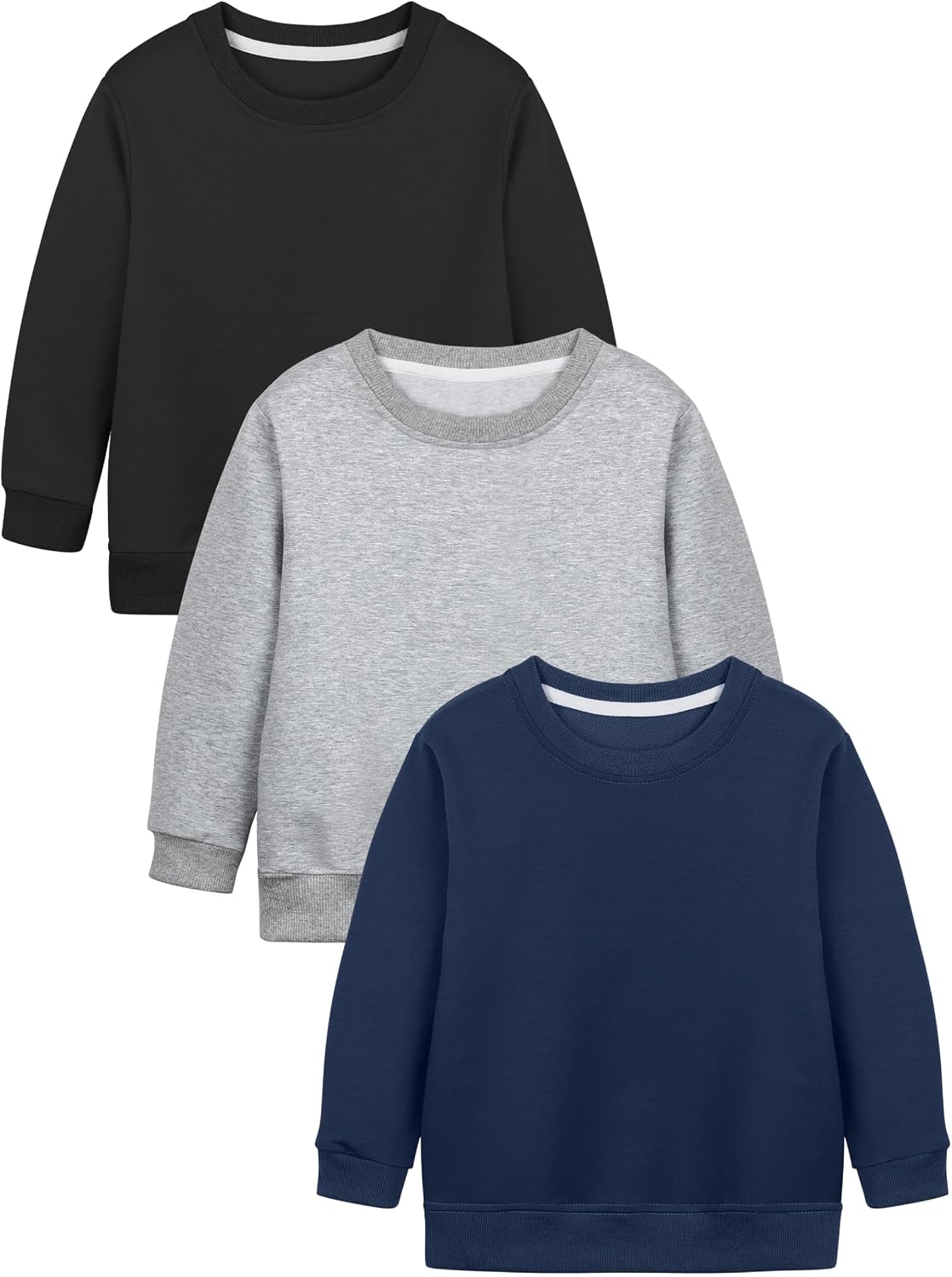 Cooraby 3 Pack Baby and Toddler Boys Crewneck Sweatshirts Kids Solid Cotton Pullover Hoodie Long Sleeve T-Shirts Tops