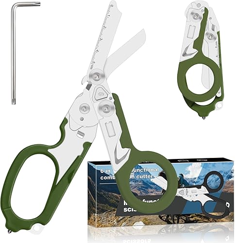 Vista 14 de 6 en 1 Tijeras de trauma plegables retráctiles, Tijeras de emergencia para camping al aire libre, Cortador de cinturón de seguridad, Llave
