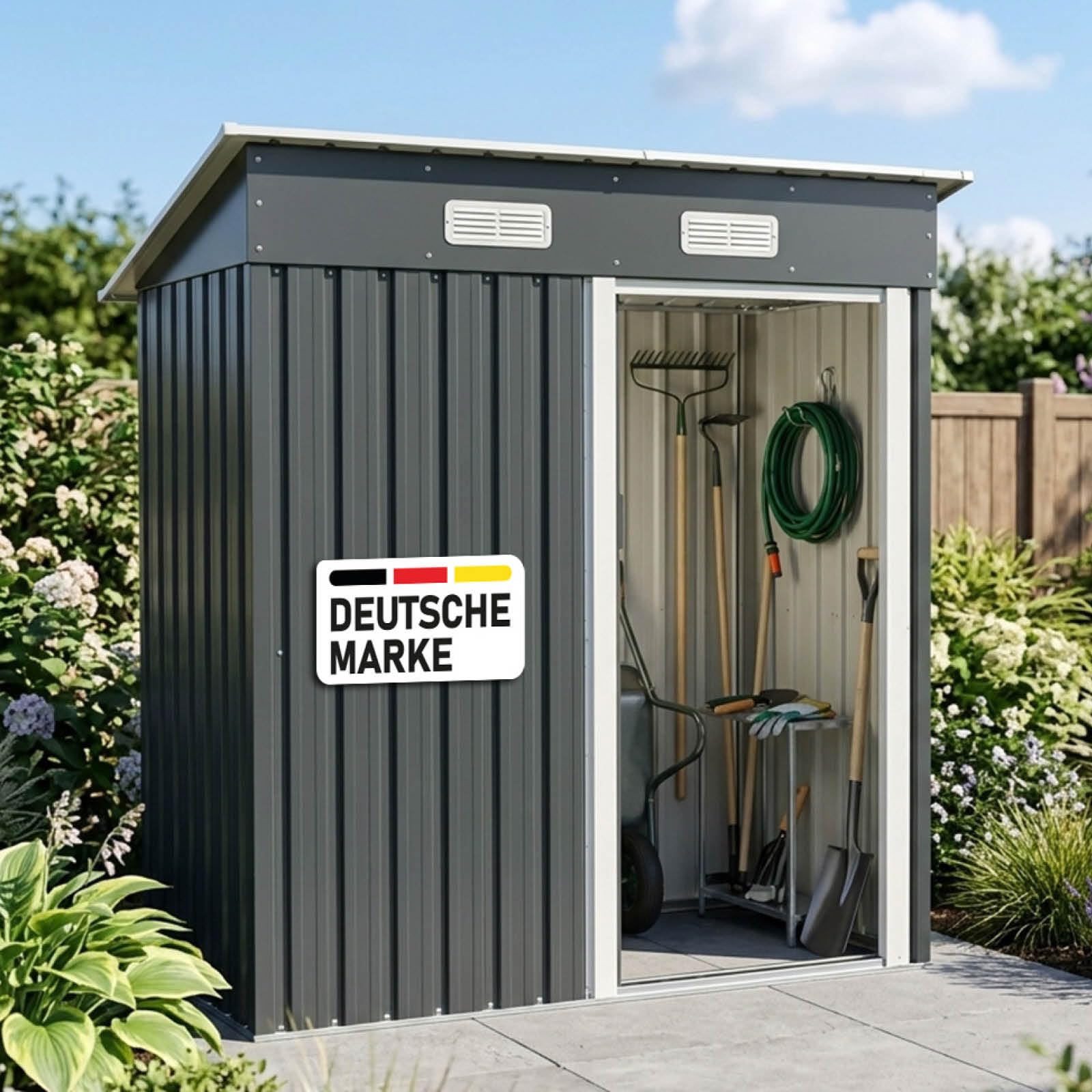 BRAST Gerätehaus Metall Pultdach Satteldach 163x89x180-278x323x192cm Anthrazit wetterfest wasserdicht