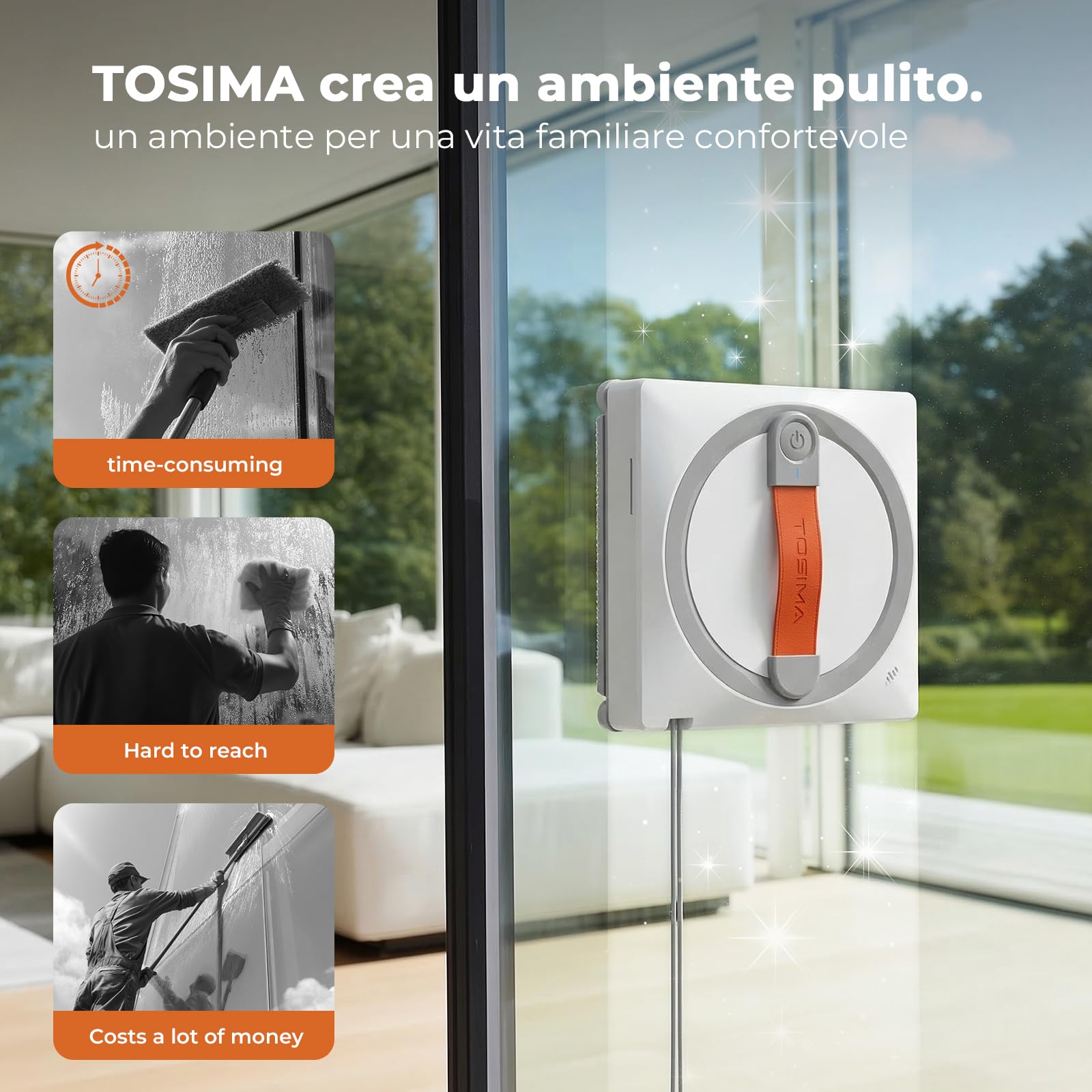 Tosima WA9C Pro Robot Limpiacristales - 4 boquillas, 6 Modos Inteligentes, adherencia Extra Fuerte, y Control Remoto