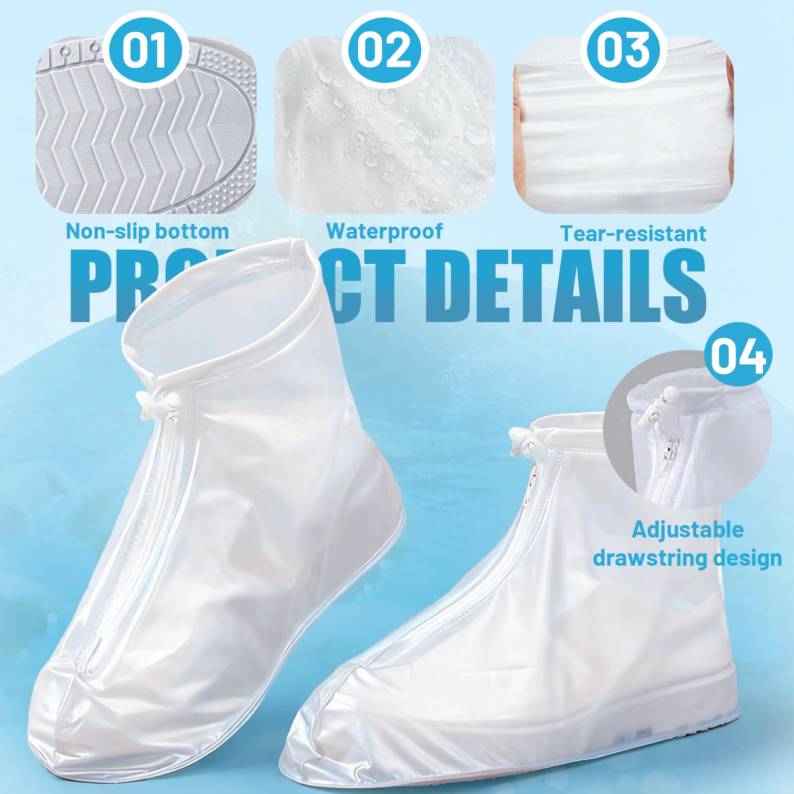 Schuhüberzieher Wasserdicht Regenschutz Schuhe Überzieher Wiederverwendbare Überziehschuhe Überschuhe Fahrrad Shoe Cover Regenüberschuhe Regenüberzieher Schuhe 2 Paar (L)