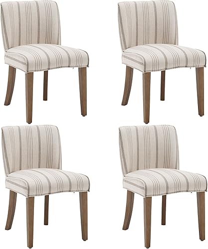 Miniatura 12 de chairus Juego de 4 sillas de comedor de granja, cómodas sillas de cocina tapizadas de tela de lino, sillas de comedor de madera marrón nogal, para