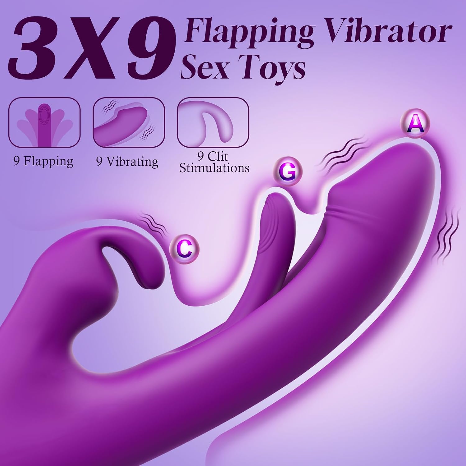 Flapping Rabbit Vibrator Dildo Sex Toys for Women, CumTide 3 in 1 G Spot Stimulator with 9 Rabbit Vibration and 9 Tongue Licking Modes, Rechargeable Adult Toy for Clitoral Nipple Play