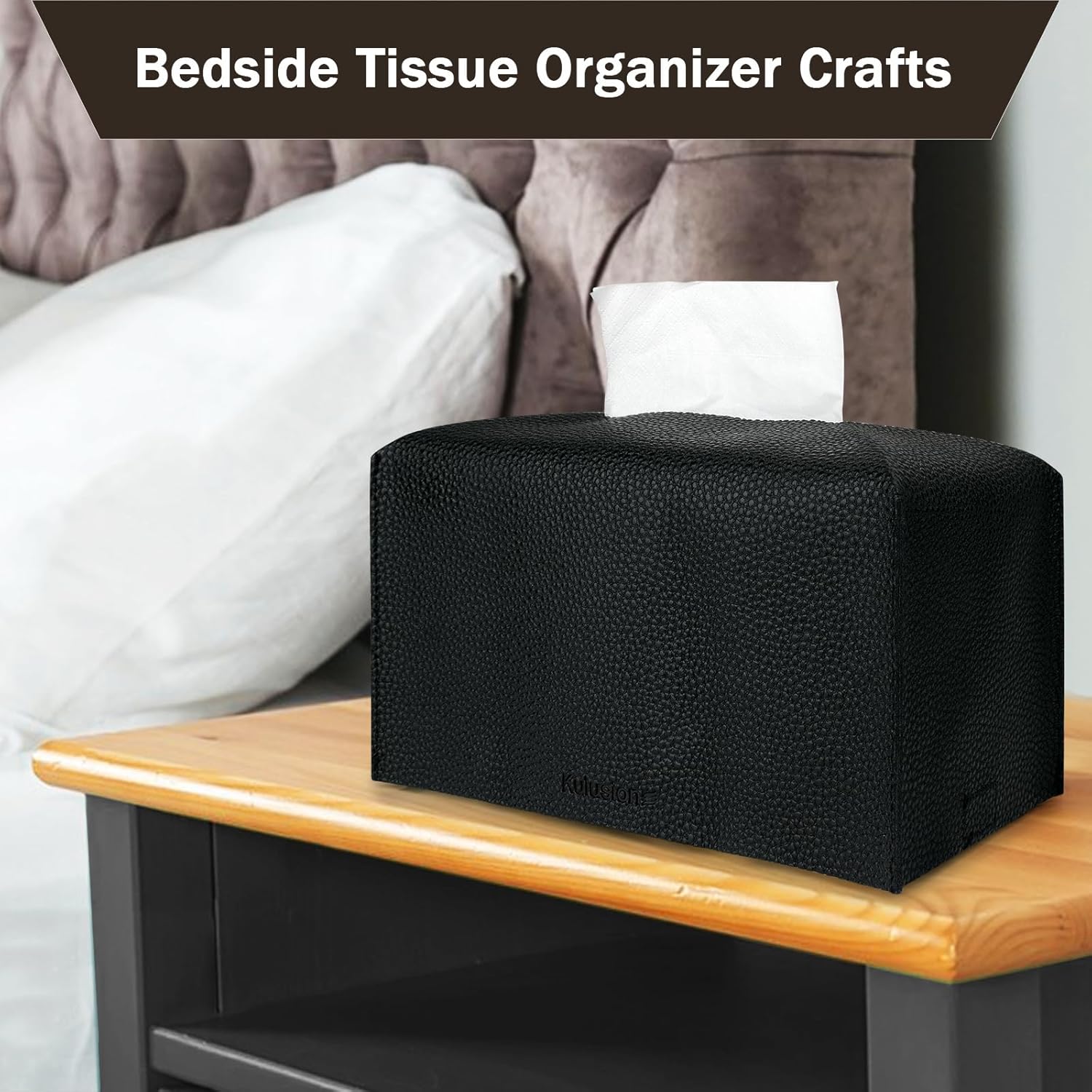 Tissue Box Cover, Rectangular with Bottom Belt - PU Leather Tissue Cover