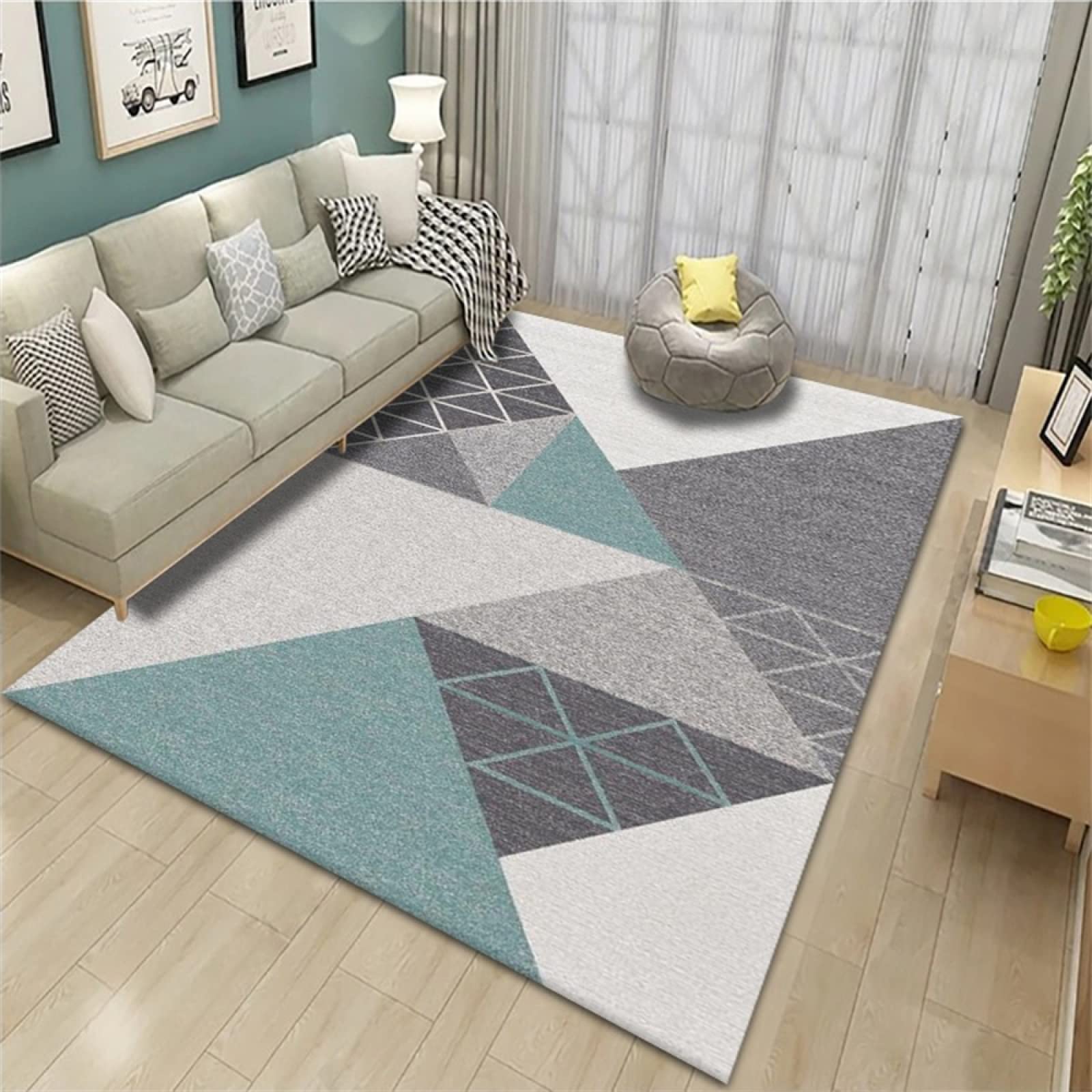 Tapis gris 160x230cm à motif géométrique pour salon et balcon
