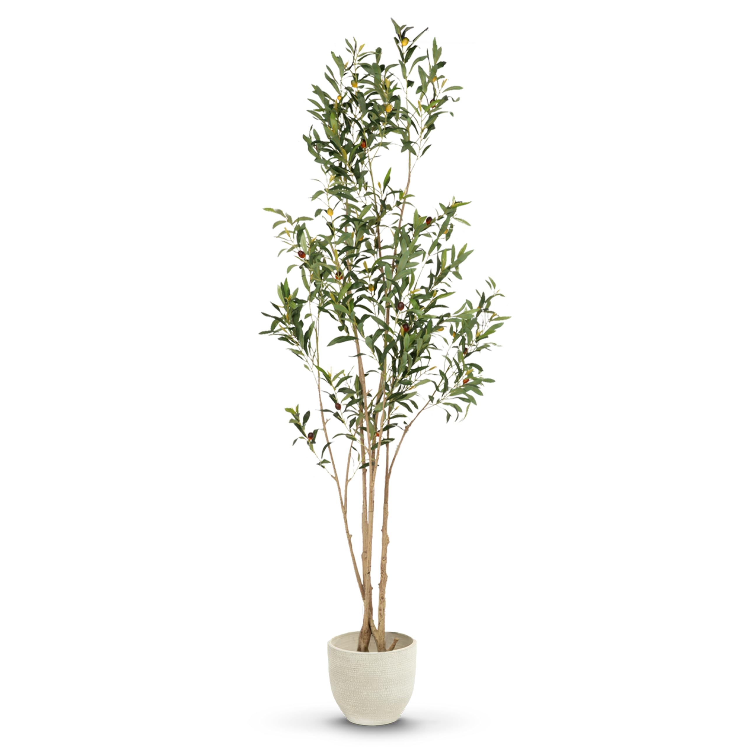 MAIA SHOP Olivenbaum Künstlich Flair 180 cm - Kunstbaum wie Echt | Künstlicher Olivenbaum mit Naturholzstamm und Oliven für Wohnzimmer Flur Büro - Schwarzer Topf Inklusive
