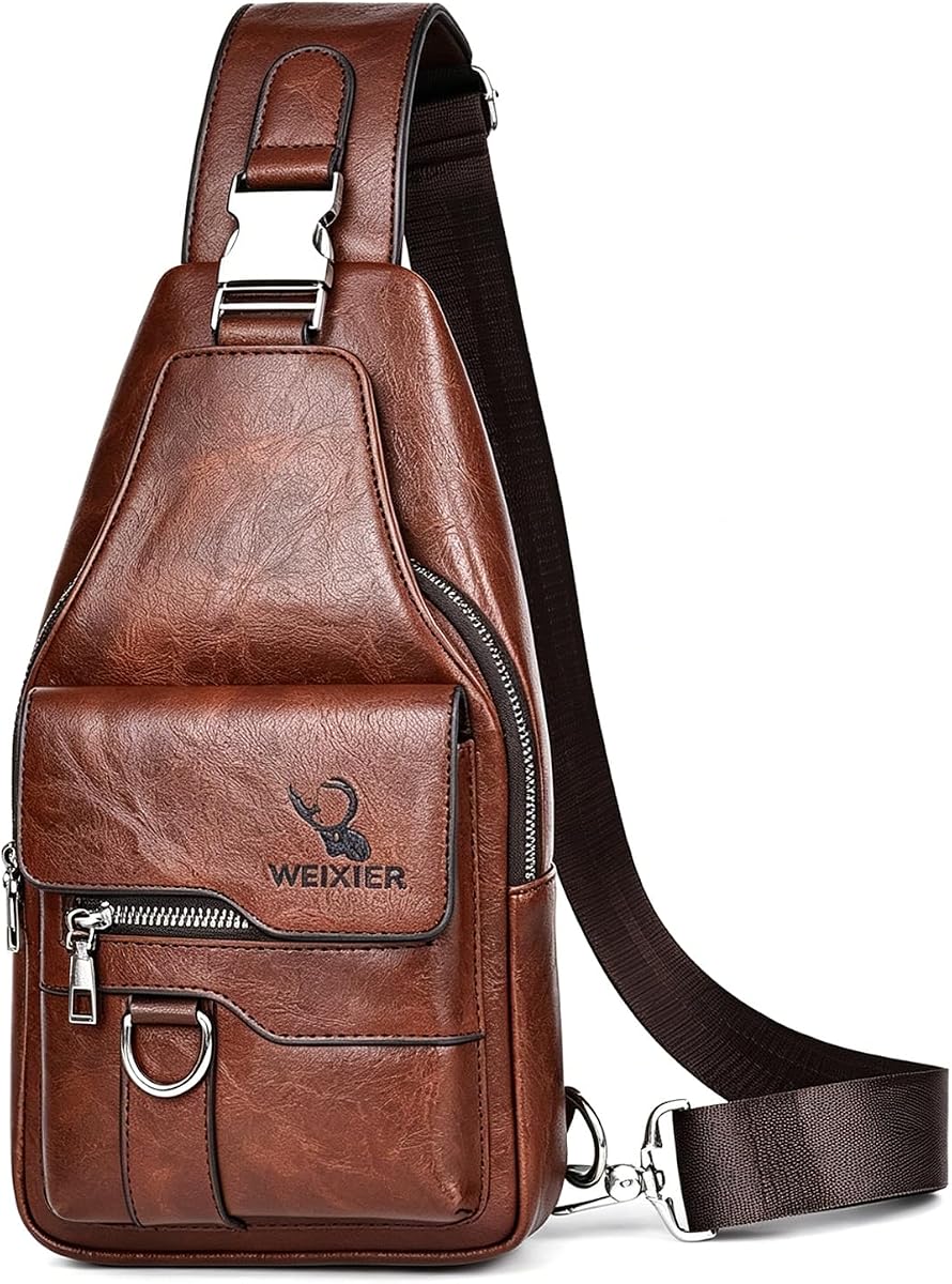 Sling Bag for Men Crossbody Chest Bag,PU leather Over the Shoulder Purse Cross Body Sling Backpack for Travel
