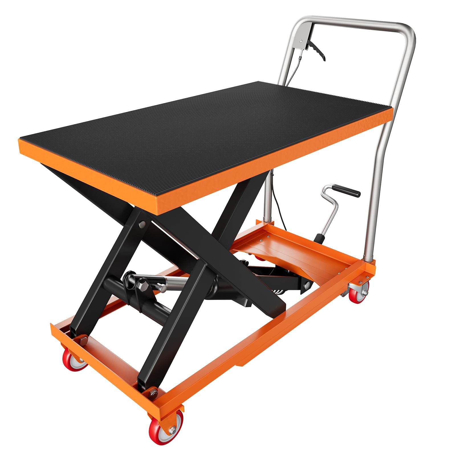 Carrello elevatore idraulico, capacità 499 kg, altezza di sollevamento 81,3 cm, tavolo sollevatore manuale singolo a forbice con 4 ruote e cuscinetto antiscivolo, carrello idraulico a forbice per