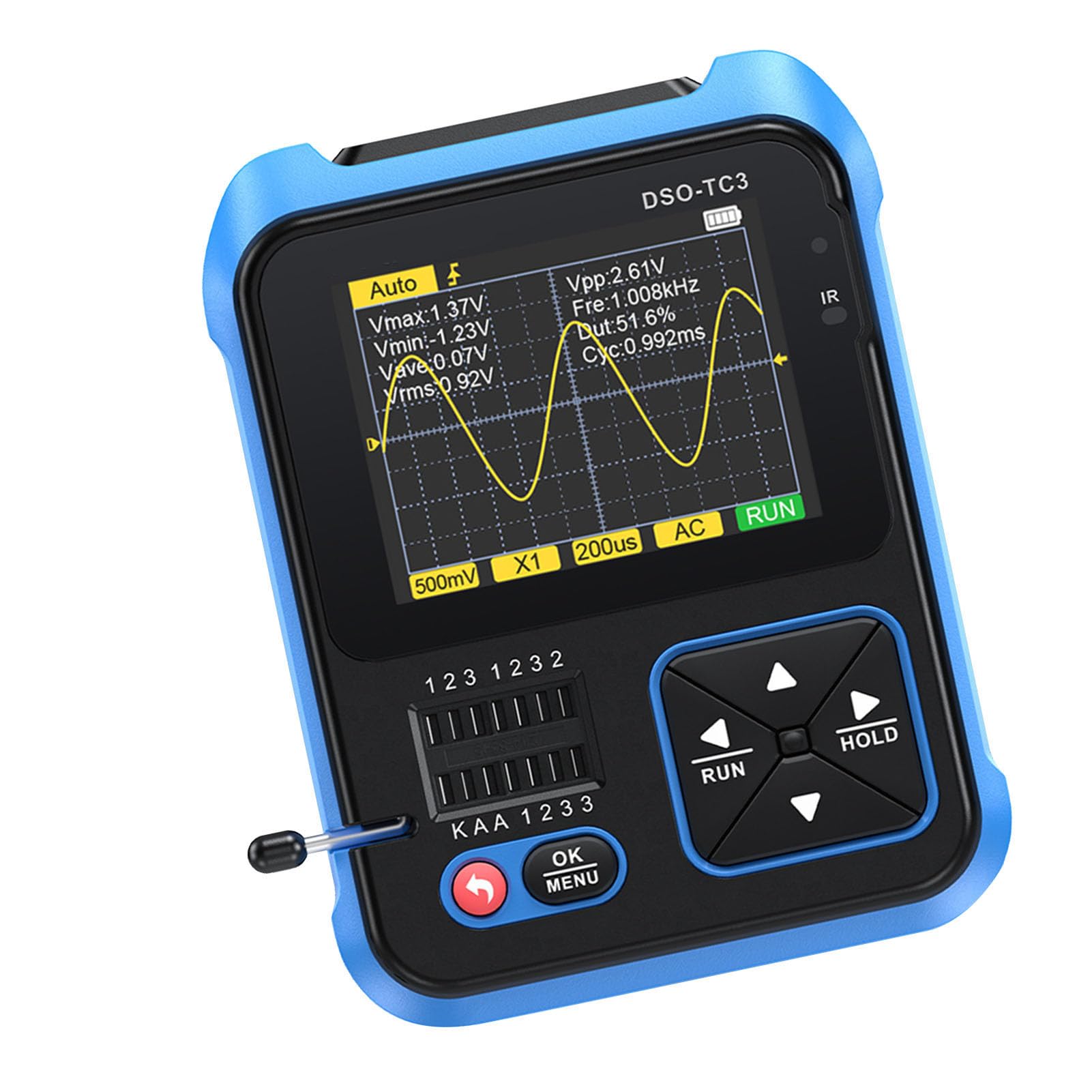CHICIRIS Oscilloscopio Digitale Portatile 3 in 1 e Tester per Transistor per Elettronica Fai-da-te Display TFT da 2,4" (Standard)
