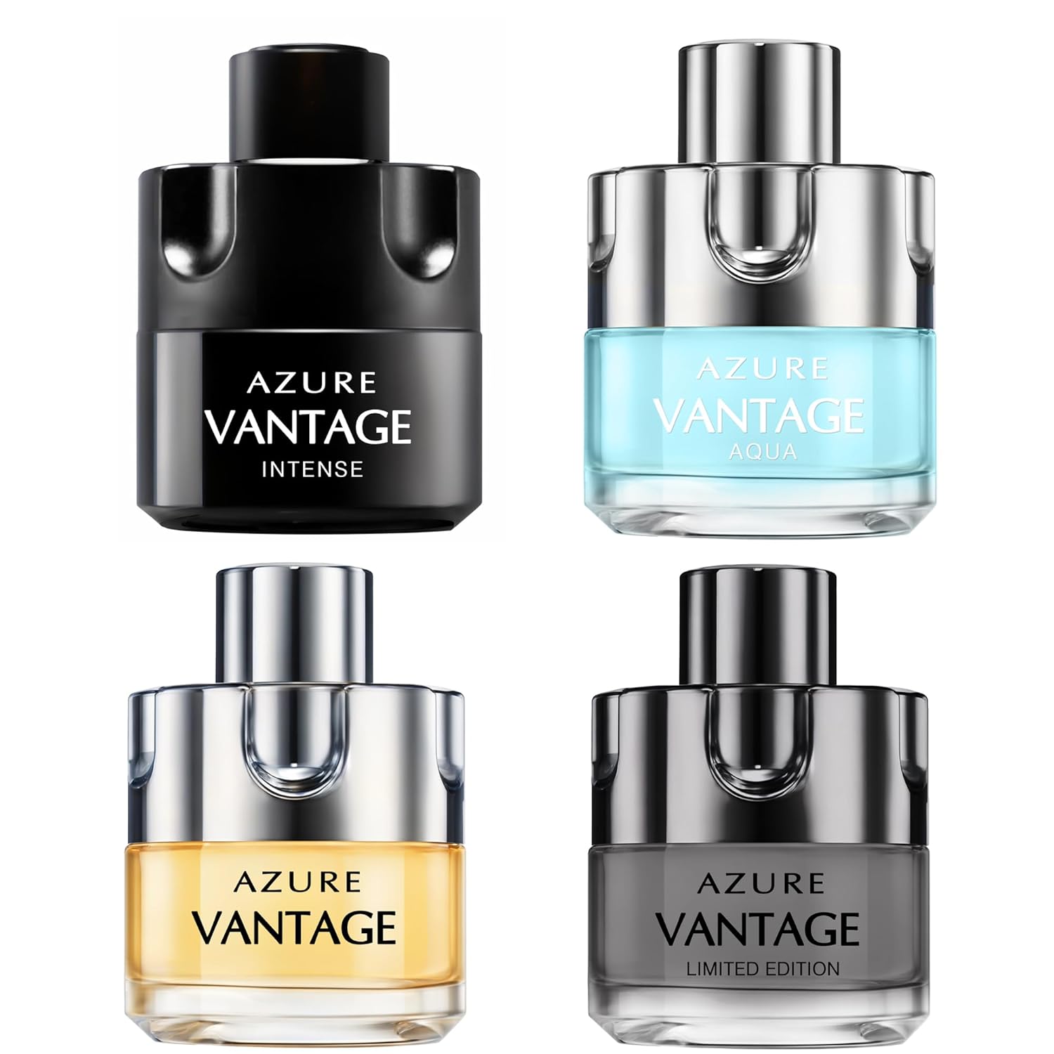 A CENTER Men's Cologne Gift Set 4 Pack Azure Vantage Series - 3.4 Fl Oz Each | Vanilla Bourbon, Leather & Amber Floral Fragrance | Luxury Eau de Toilette