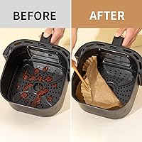 Vista 2 de Forro de papel desechable para freidora de aire, 100 piezas de revestimientos de pergamino de grado alimenticio para Ninja DZ201, accesorios