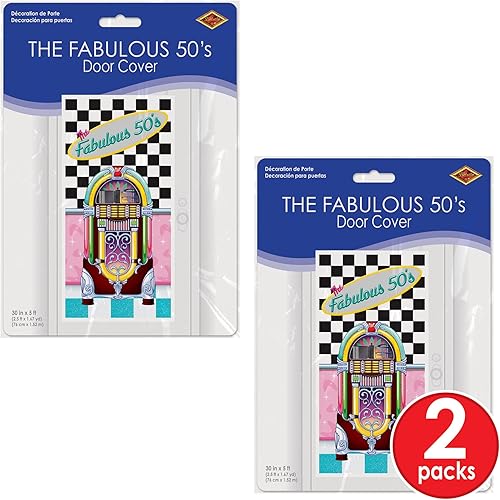 Miniatura 5 de Beistle Cubiertas de plástico para puerta de los años 50, 5 x 30 pulgadas, juego de 2  Soda Shop Jukebox decoración de pared, suministros de