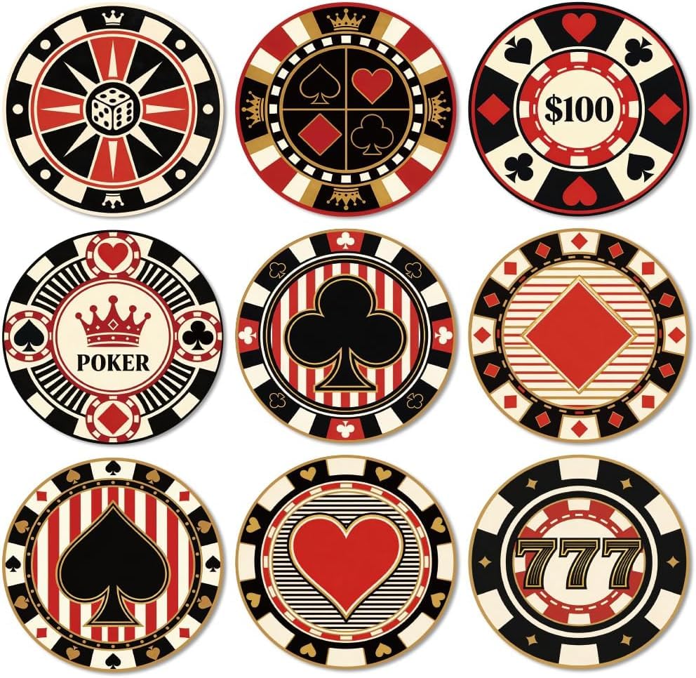 Coasters Set of 9 Casino Elements Pattern Colorful Wooden Coasters Round Housewarming for New Home, 3.9" Decorative Coffee Table for Farmhouse Bar House Decor-image-17