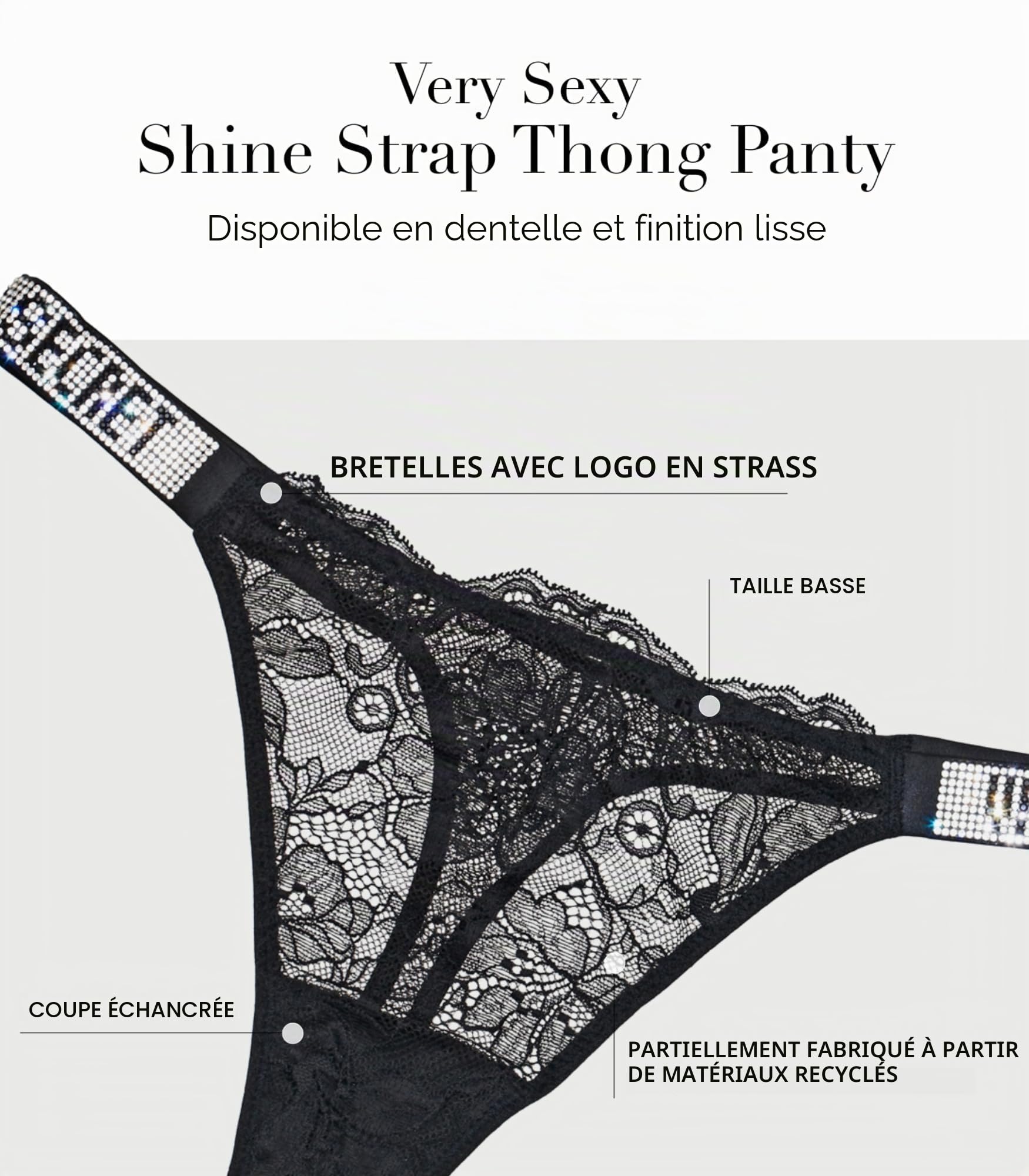 Victoria's Secret Hibiscus Shine Strap Lace Thong Panty String à Bretelles Brillantes très Sexy Femme (Lot de 1)