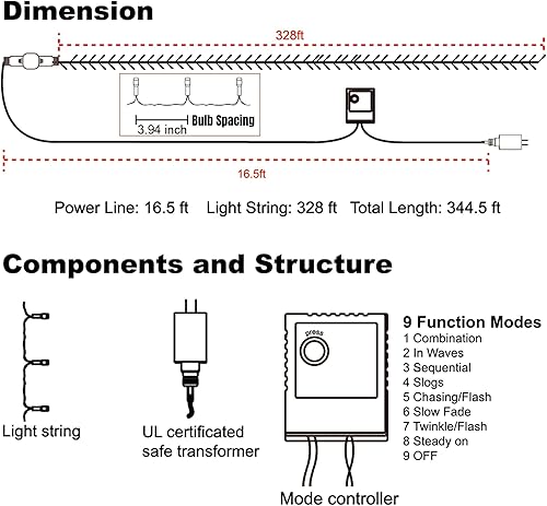 Miniatura 3 de LJLNION 1000 luces LED de Navidad, extralarga de 328 pies de alambre verde de Navidad para enchufar al aire libre, control remoto y 8 modos de