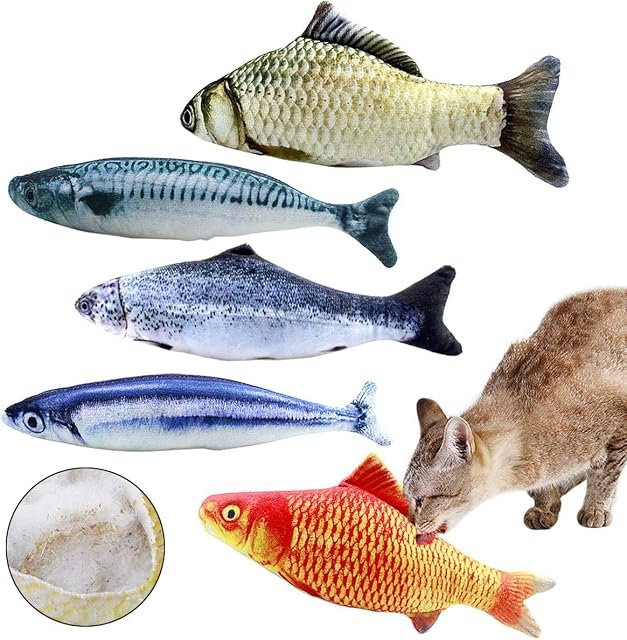 Foto 4 de 7 de Cozlly 5 PCS Juguetes para Gatos - Pez de 20CM Con Hierba Gatera, Interactivo de Simulación de Felpa, Catnip
