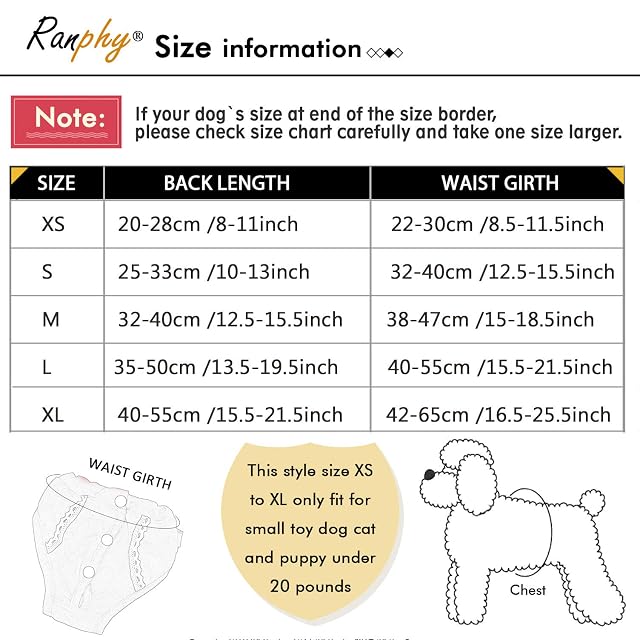 Foto 7 de 8 de Ranphy Pañales para Perros Pequeño Gato Lavable Bragas Sanitarias para Mascotas con Tirantes Respirable…