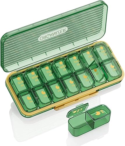 Miniatura 1 de Organizador de píldoras AMPM, pastillero semanal (7 días) 2 veces al día, 14 compartimentos, pastillero de viaje grande, pastillero individual