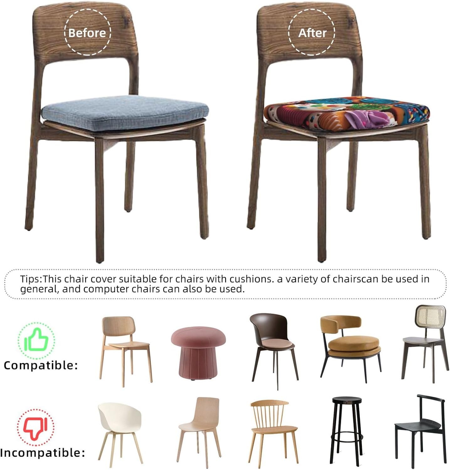 Birthday Cupcakes Print Square Stool Covers Comfy Seat Covers Stretch Removable Washable Chair Slipcover for Wedding Living Dining Room Office Salon Kitchen One Size